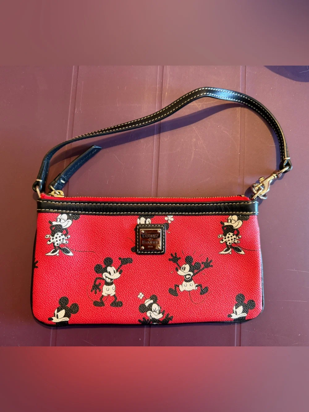 Dooney & Bourke Red Mickey Mouse Wristlet with Black Trim - Picture 1 of 7